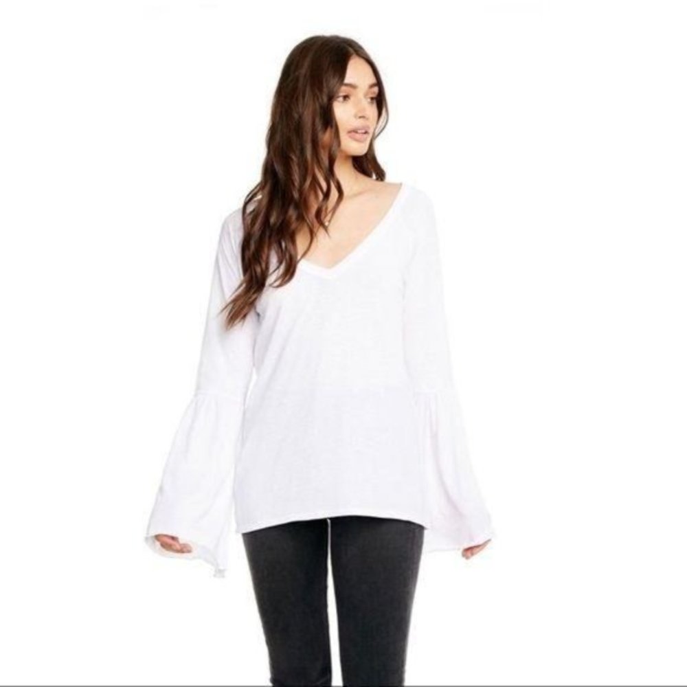 CHASER Vintage Jersey Peplum Sleeve V Neck Top